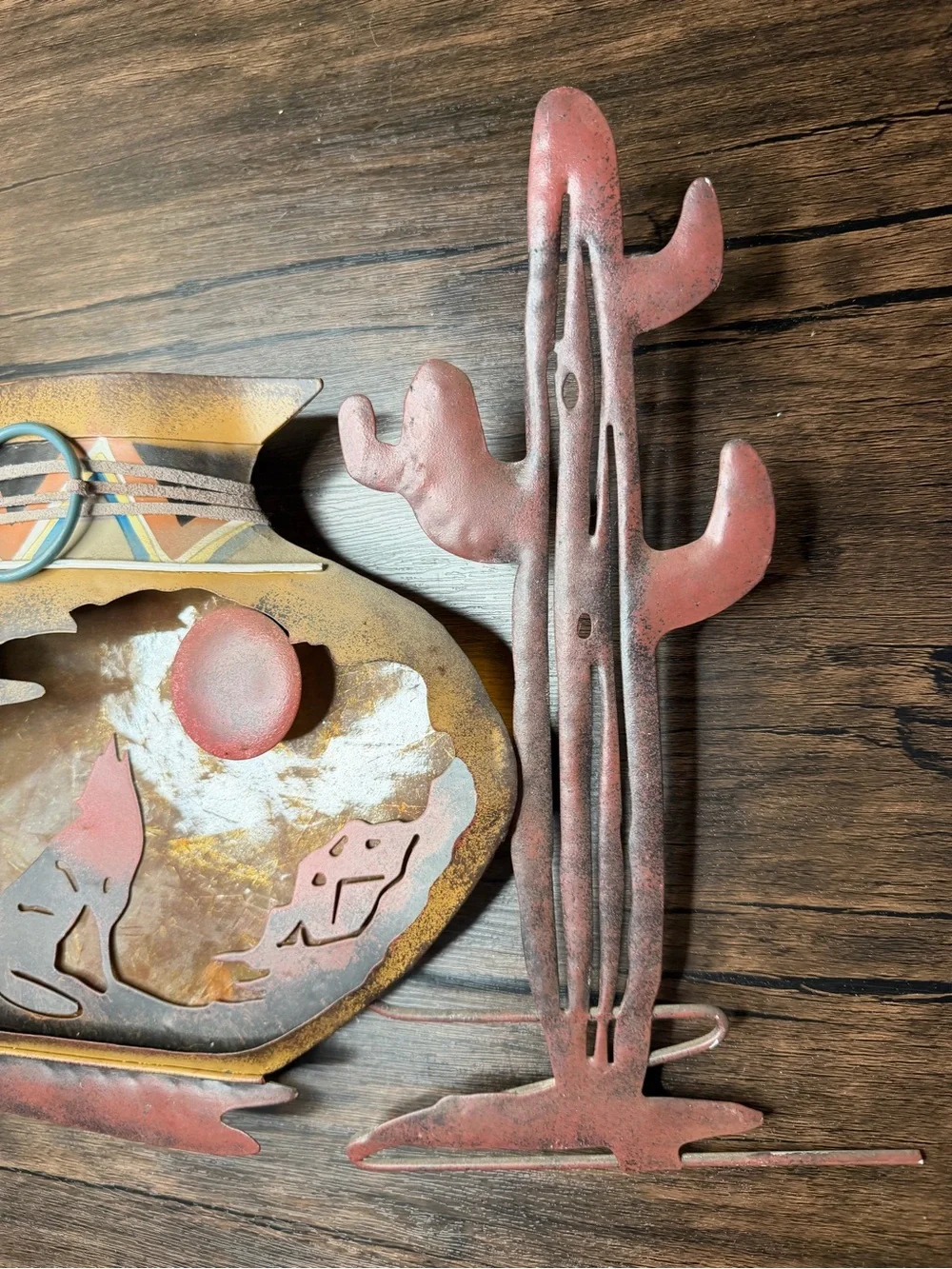 Vintage Southwestern Metal Wall Art - Desert Scene in Rust, Yellow, Blue